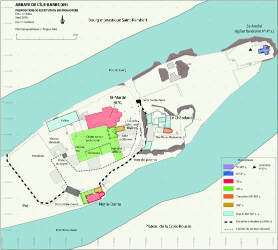 Plan du monastère de l’île Barbe, restitution de Charlotte Gaillard