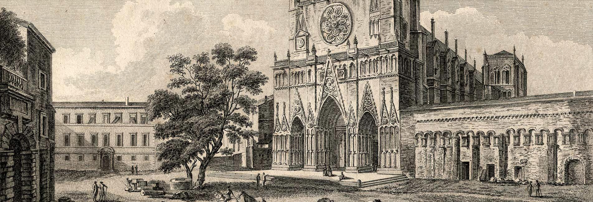 Vue de l’église archiépiscopale de Saint Jean à Lyon ; gravure, fin du 18e siècle, inv. 55.70.3