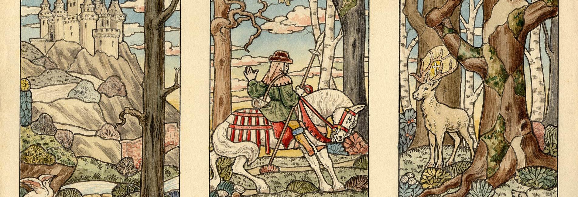 Esquisse d'un vitrail, la chasse de Saint-Hubert - Collection MHL - Gadagne, inv. 006.6.59