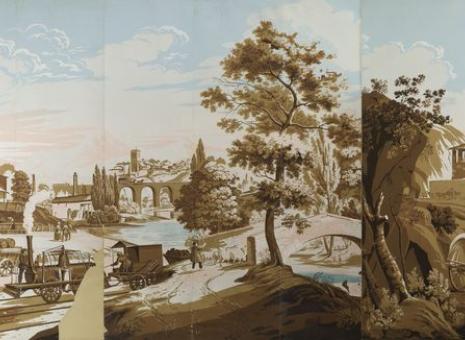 Papier peint panoramique du « Chemin de fer entre Lyon et Saint-Etienne », manufacture Pignet, Saint-Genis-Laval - © Matias Antioniassi