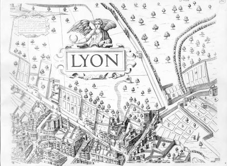 Le plan scénographique de Lyon au 16e siècle, Planche 14, fac-similé, gravé par Séon et Dubouchet, Lyon, entre 1872 et 1876 - © Gadagne
