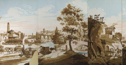 Papier peint panoramique du « Chemin de fer entre Lyon et Saint-Etienne », manufacture Pignet, Saint-Genis-Laval - © Matias Antioniassi
