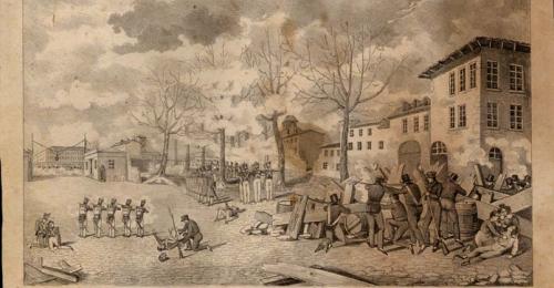 Bataille de la place des Bernardines en 1831, lithographie de Bardoz, musée d'Histoire de Lyon - Gadagne, inv. N 3497.8