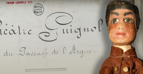 Visuel avec la marionnette Guignol et un manuscrit