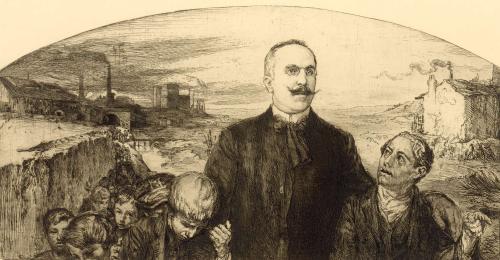 hommage à Justin Godart, défenseur des travailleurs et de l’enfance ouvrière, gravure de Marcel Roux, 1912