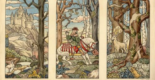 Esquisse d'un vitrail, la chasse de saint Hubert - Collection MHL - Gadagne, inv. 006.6.59