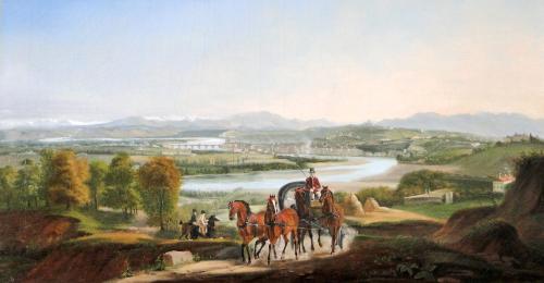 Cours du Rhône et Lyon, vue prise des hauteurs de Saint-Clair, première moitié du 19e siècle, Antoine Duclaux