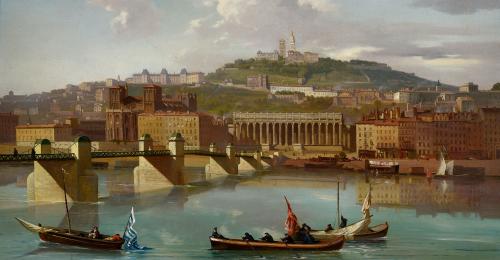 Antoine-Claude Ponthus-Cinier, La Saône et la Colline de Fourvière vues du quai Saint-Antoine