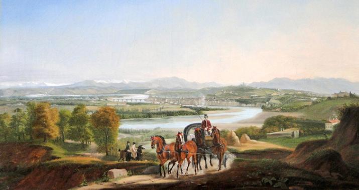 Cours du Rhône et Lyon, vue prise des hauteurs de Saint-Clair, première moitié du 19e siècle, Antoine Duclaux