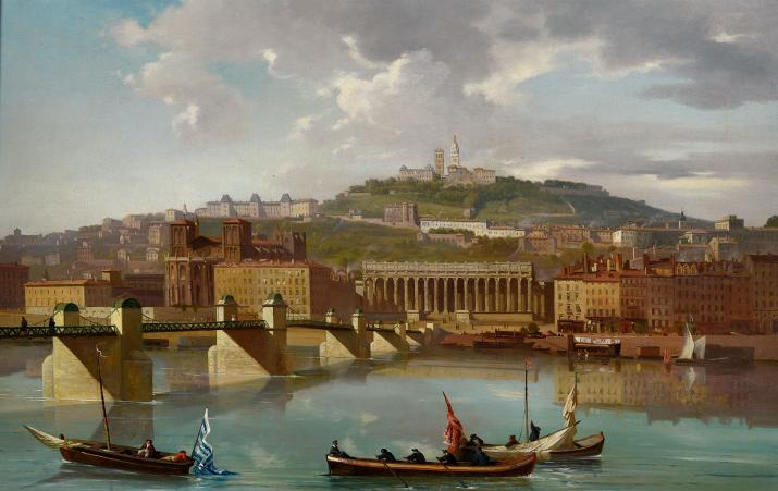 Antoine-Claude Ponthus-Cinier, La Saône et la Colline de Fourvière vues du quai Saint-Antoine