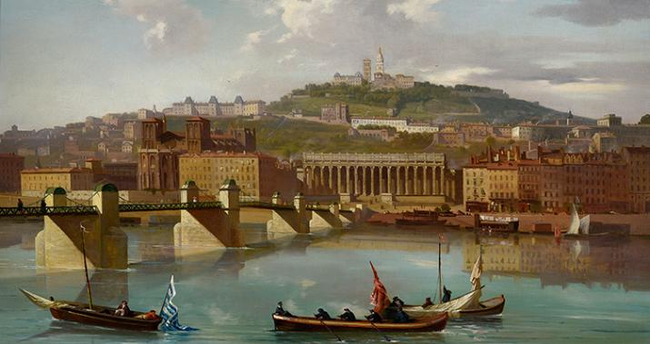 Antoine-Claude Ponthus-Cinier, La Saône et la Colline de Fourvière vues du quai Saint-Antoine